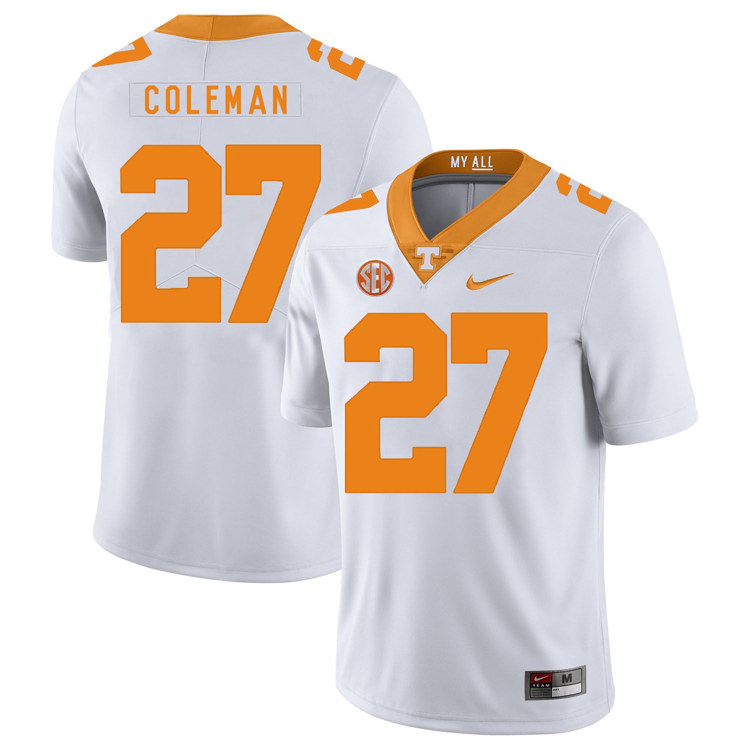 Men Tennessee Volunteers #27 Coleman White Customized NCAA Jerseys